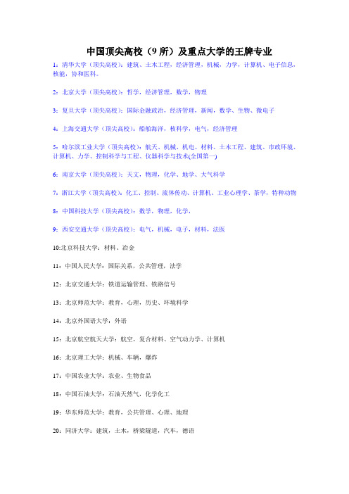 中国顶尖高校及重点大学的王牌专业