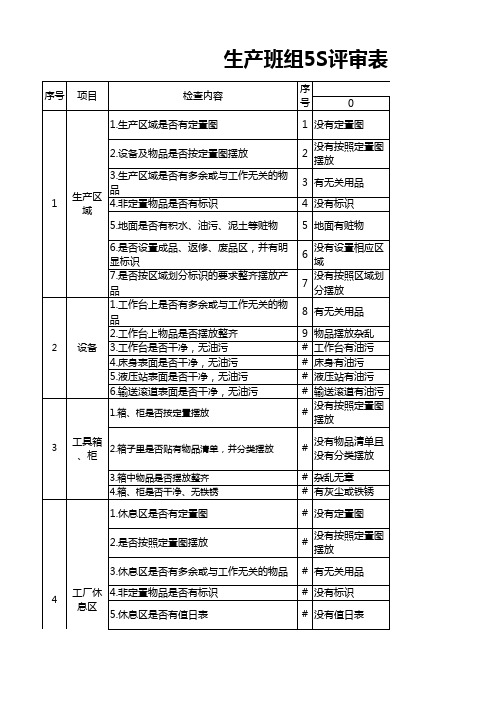 班组5S检查清单