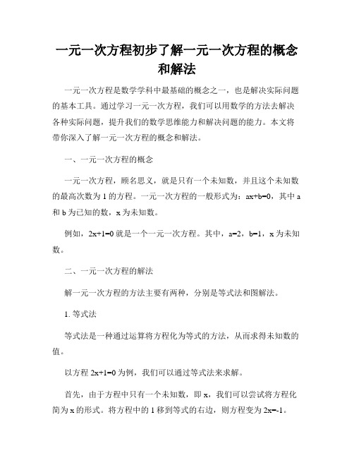 一元一次方程初步了解一元一次方程的概念和解法