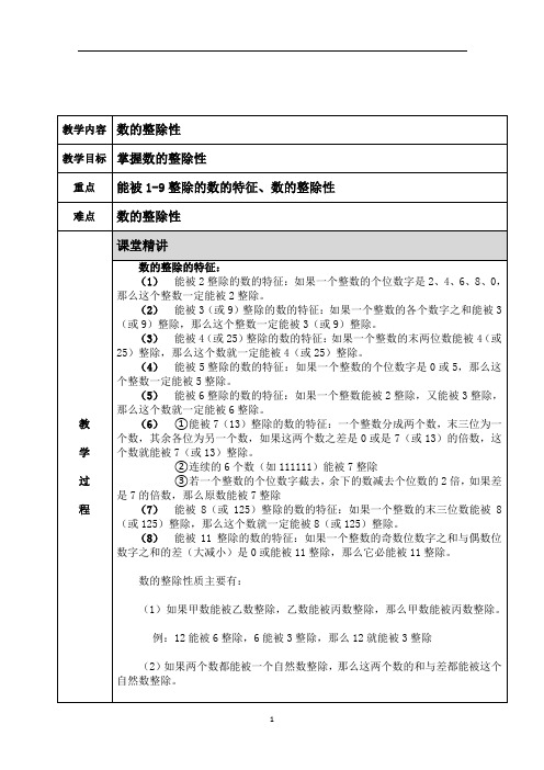 小学奥数 数的整除性 知识点+例题+练习 (分类全面)