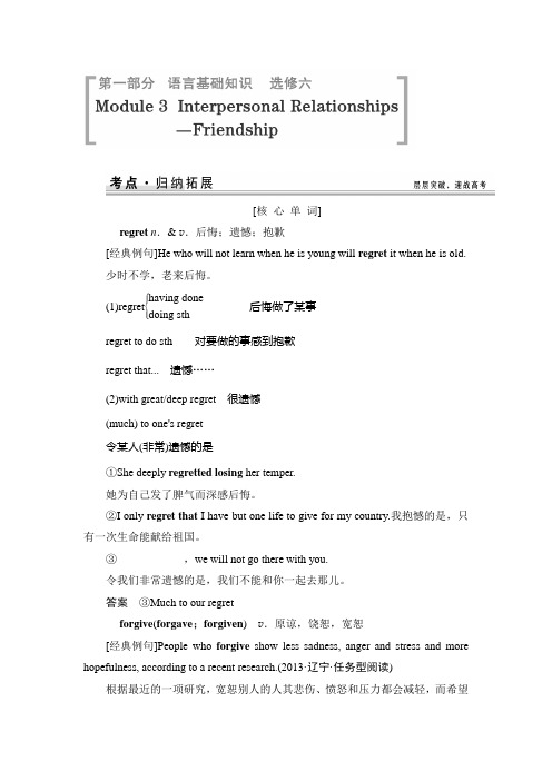 2015届英语高考复习语言基础知识  ：选修六 Module 3 Interpersonal Relationships—Friendship