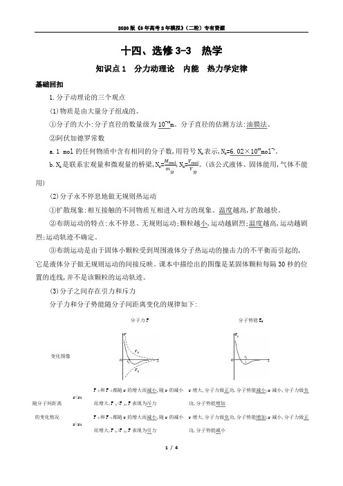 高考物理-14十四、选修3-3 热学(可自主编辑word)