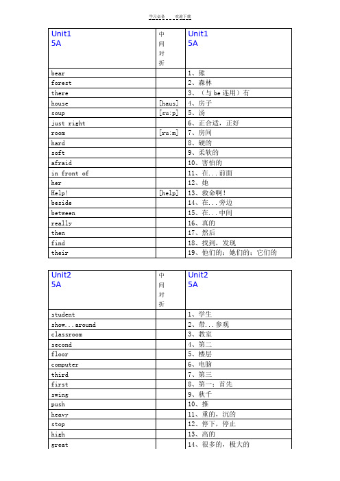 译林版英语五年级上册单词默写版