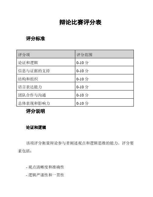 辩论比赛评分表