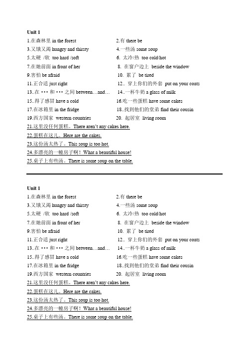 译林英语五年级上册Unit1 词组