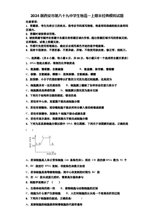 2024届西安市第八十九中学生物高一上期末经典模拟试题含解析