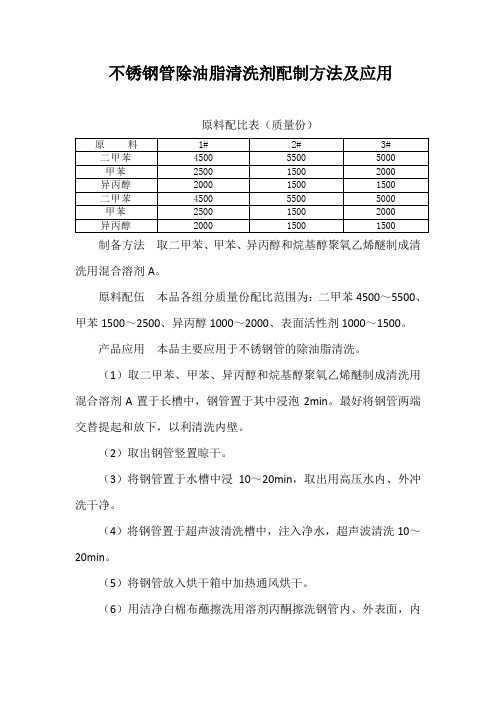 不锈钢管除油脂清洗剂配制方法及应用