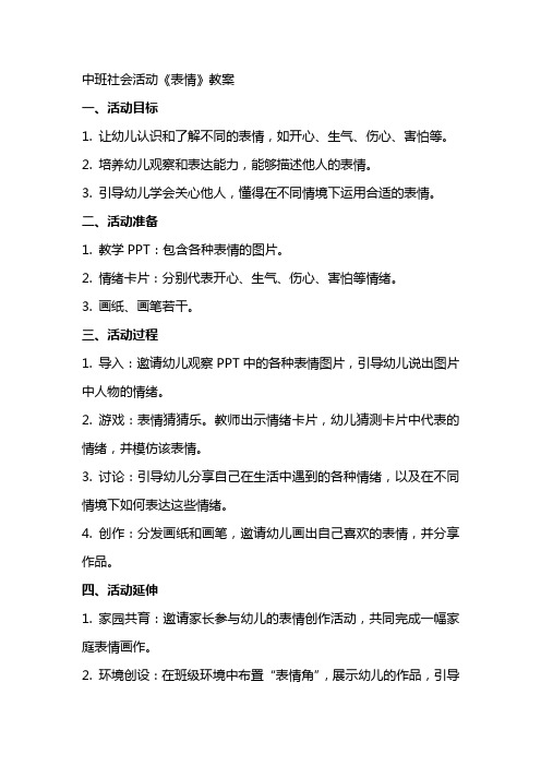 中班社会活动《表情》教案