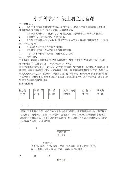 青岛版小学科学六年级上册全册备课教案