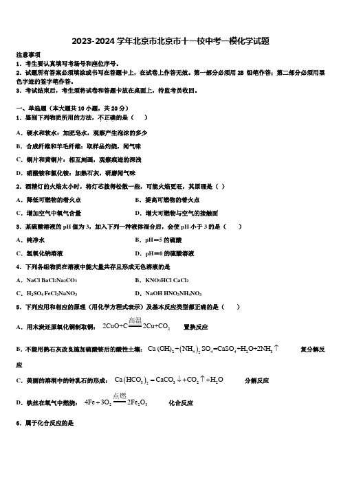 2023-2024学年北京市北京市十一校中考一模化学试题含解析