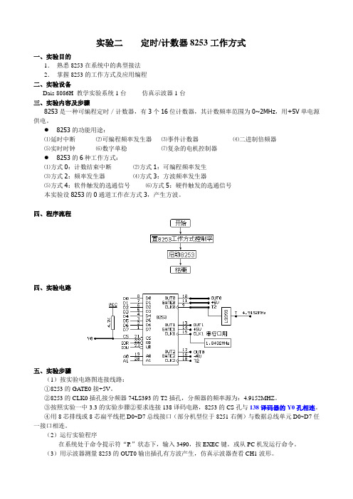 实验二 定时计数器8253工作方式