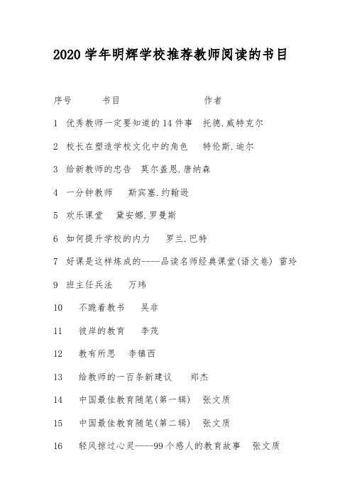 2020学年明辉学校推荐教师阅读的书目