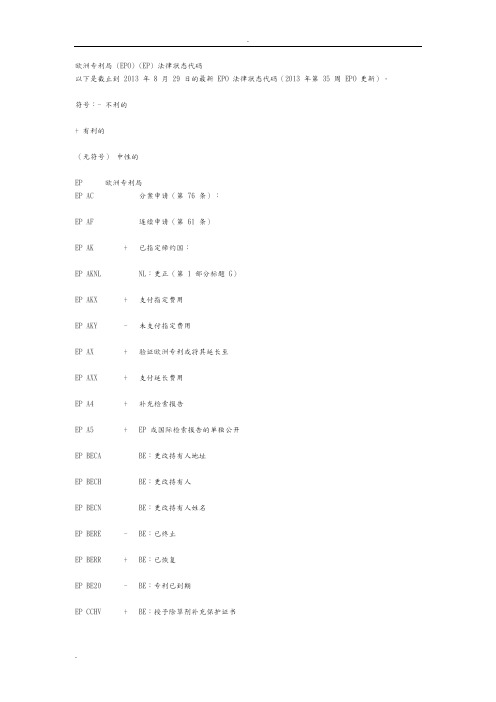 欧洲专利局法律状态代码