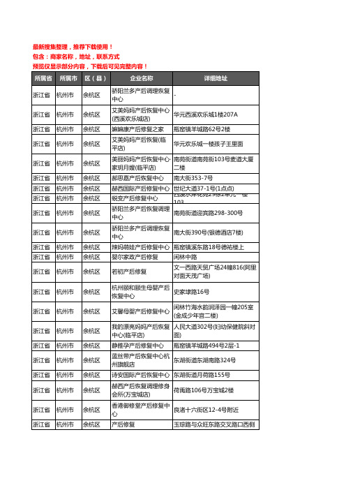 新版浙江省杭州市余杭区产后恢复企业公司商家户名录单联系方式地址大全25家