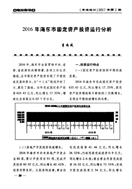 2016年海东市固定资产投资运行分析