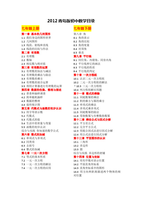 青岛版初中数学教材(新目录)2012版