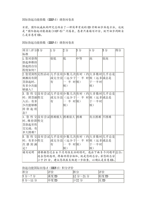 阳痿早泄、前列腺疾病问卷调查表