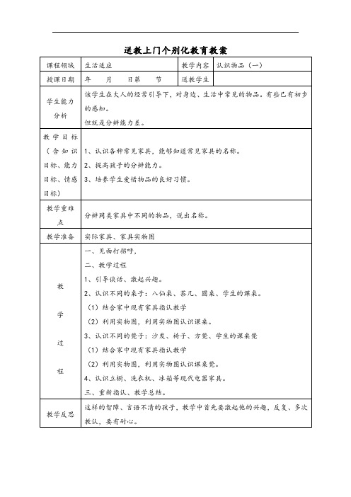 送教上门特殊学生教育教案(认识物品、认识常见字)