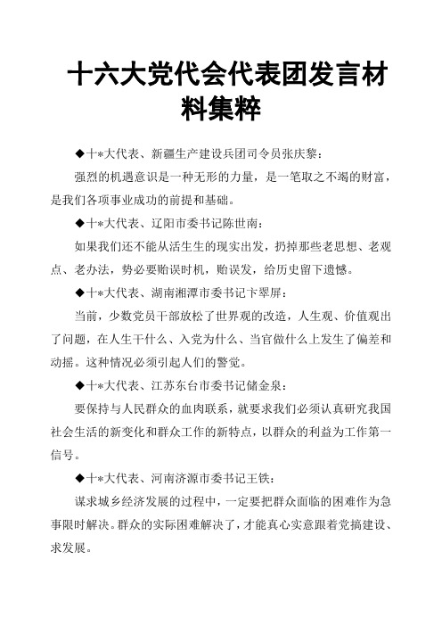 十六大党代会代表团发言材料集粹