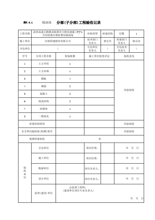 隔油池 分部(子分部)工程验收纪录