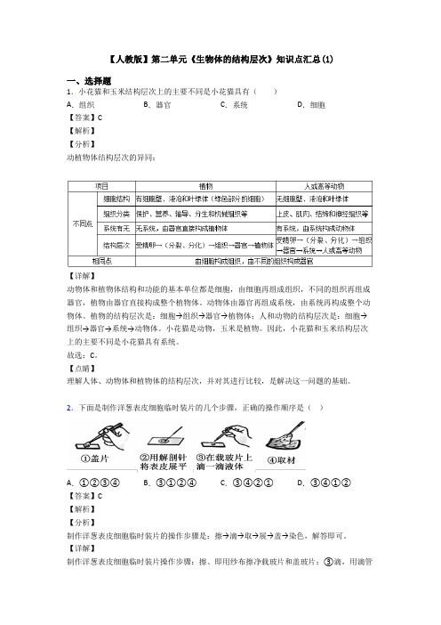 【人教版】第二单元《生物体的结构层次》知识点汇总(1)