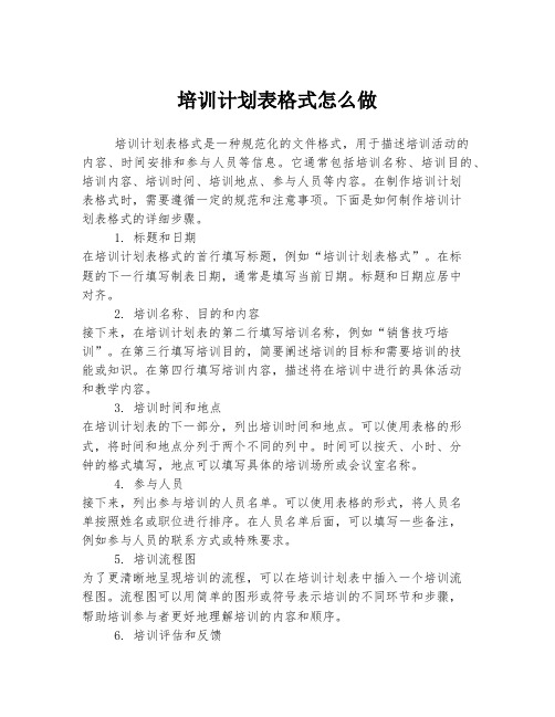 培训计划表格式怎么做