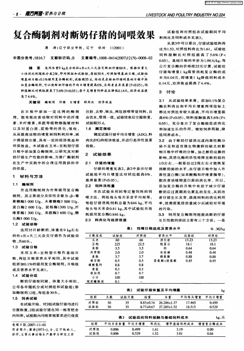 复合酶制剂对断奶仔猪的饲喂效果