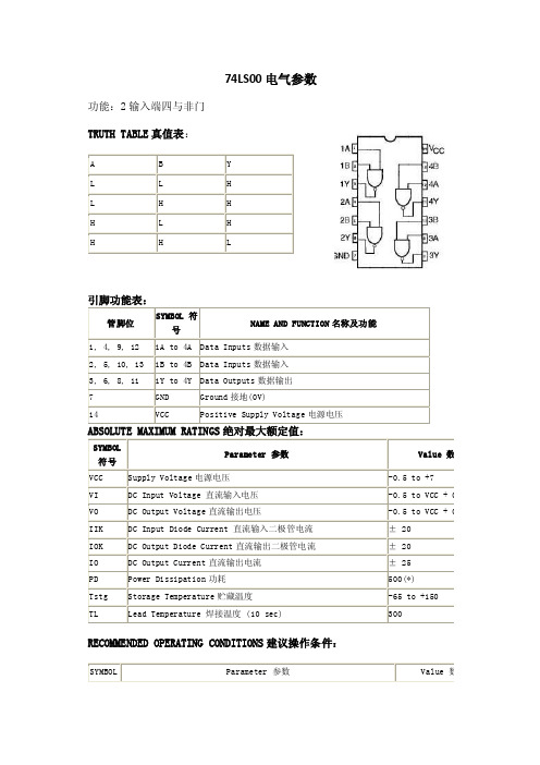 74LS00电气参数