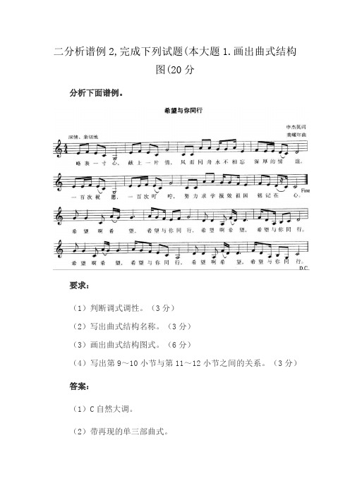 二分析谱例2,完成下列试题(本大题1.画出曲式结构图(20分