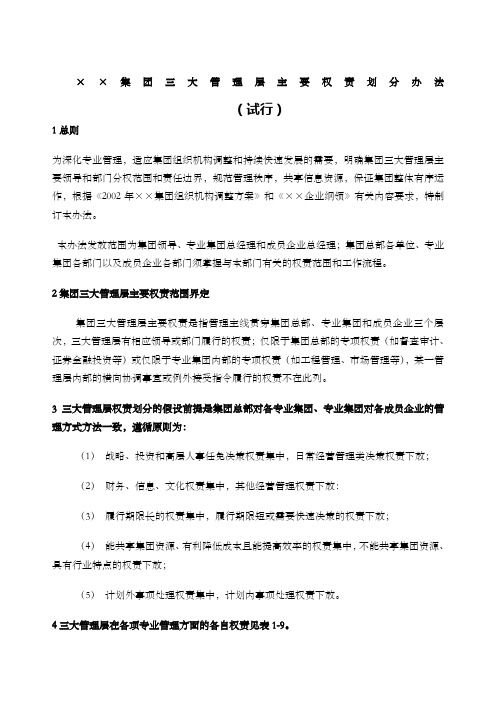 控股集团公司三大管理层主要权责划分办法