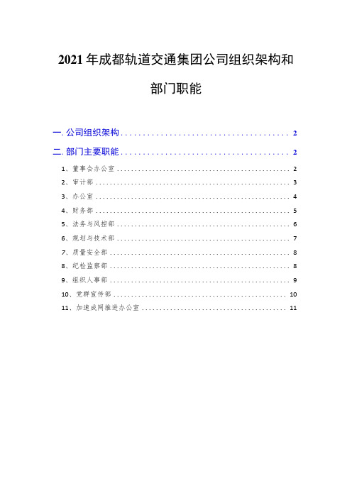 2021年成都轨道交通集团公司组织架构和部门职能