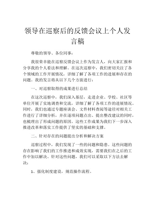 领导在巡察后的反馈会议上个人发言稿