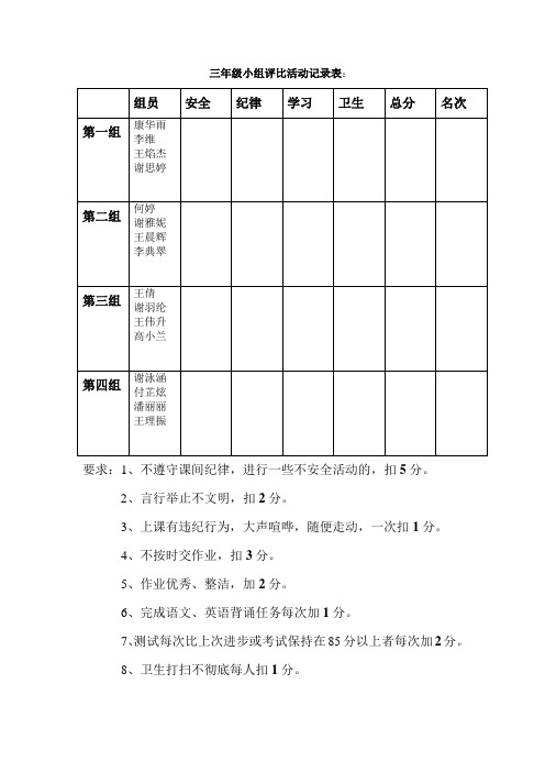 三年级小组评比活动记录表