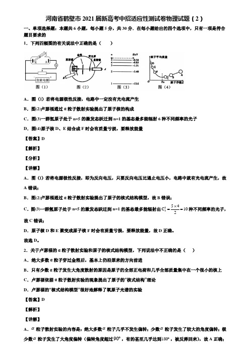 河南省鹤壁市2021届新高考中招适应性测试卷物理试题(2)含解析