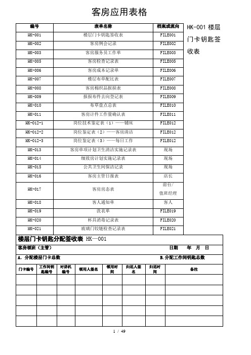 客房应用表格x