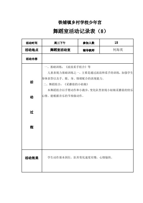 舞蹈室活动记录表