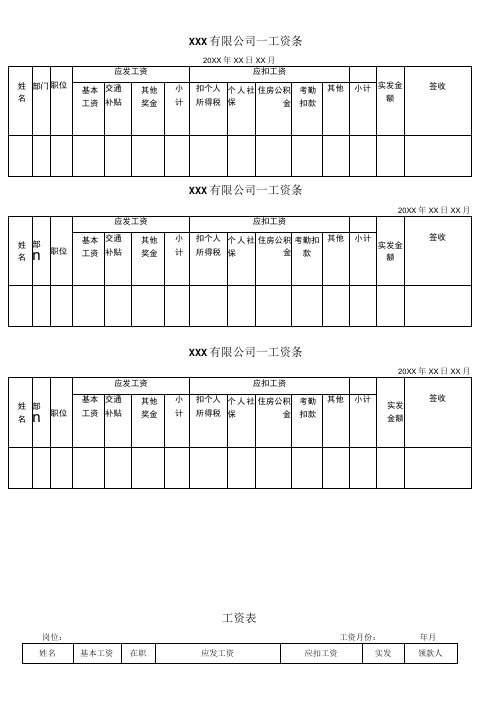 员工工资条通用模板