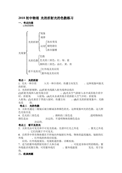 初中物理光的折射光的色散练习附答案