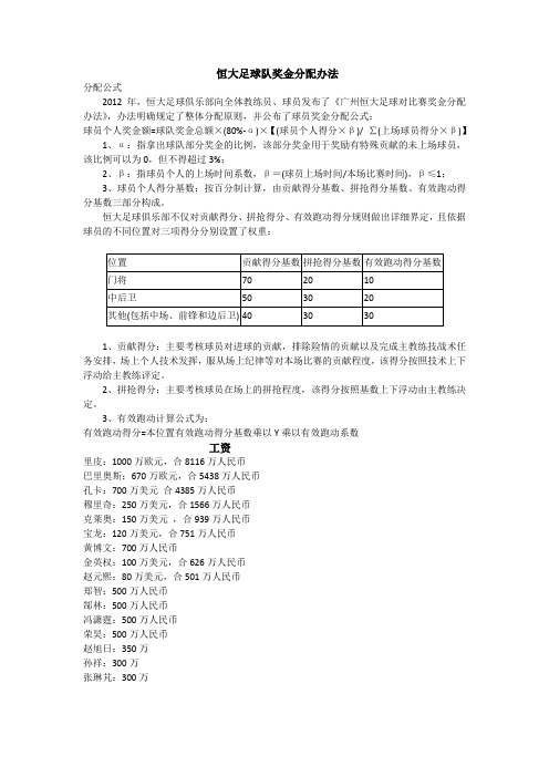 恒大足球员工奖励