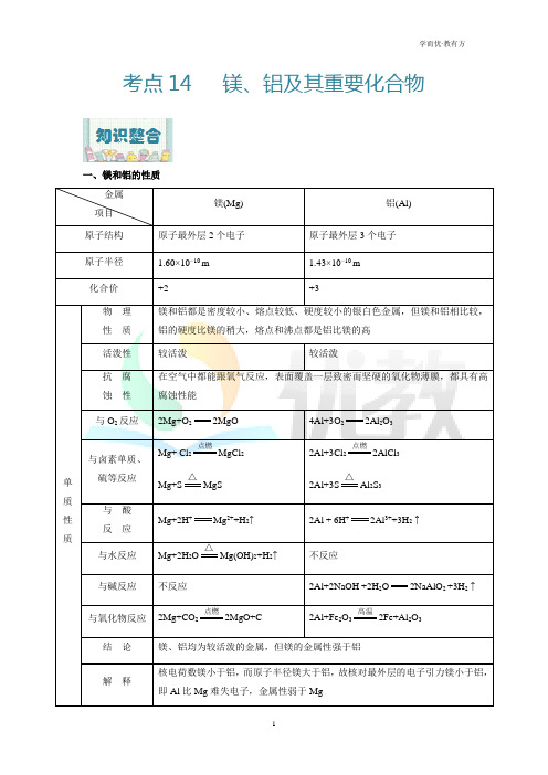 考点14_镁、铝及其重要化合物-高考化学一轮复习考点全通关(解析版)