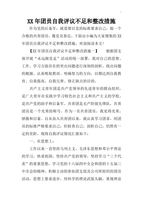 某年团员自我评议不足和整改措施