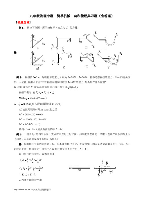 九年级物理专题—简单机械  功和能经典习题(含答案)