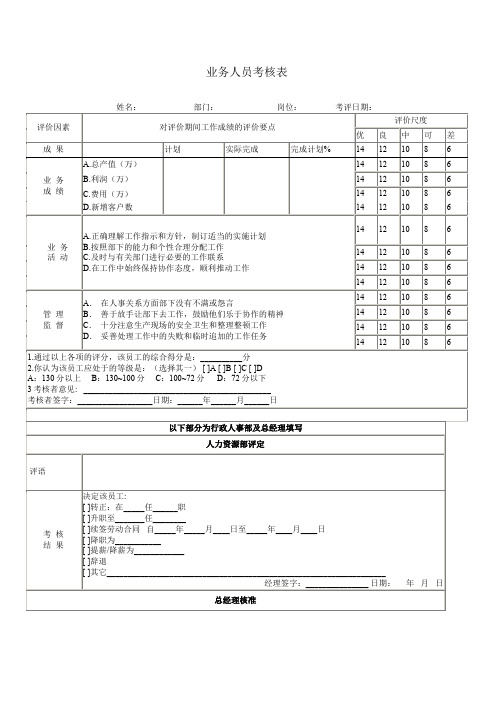 业务人员考核表