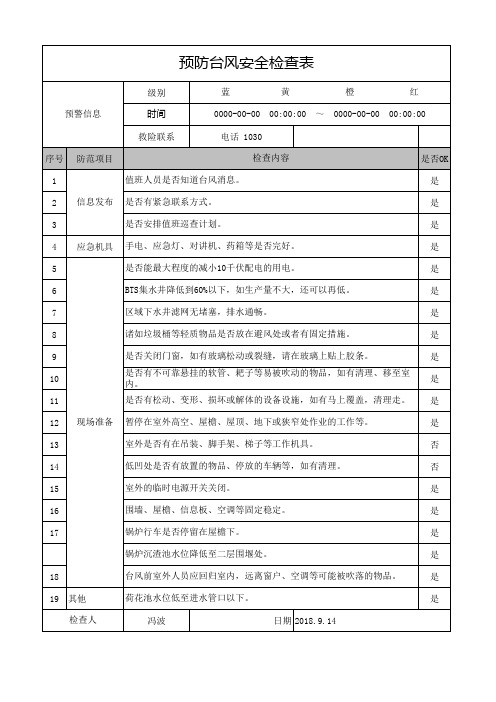 预防台风安全检查表