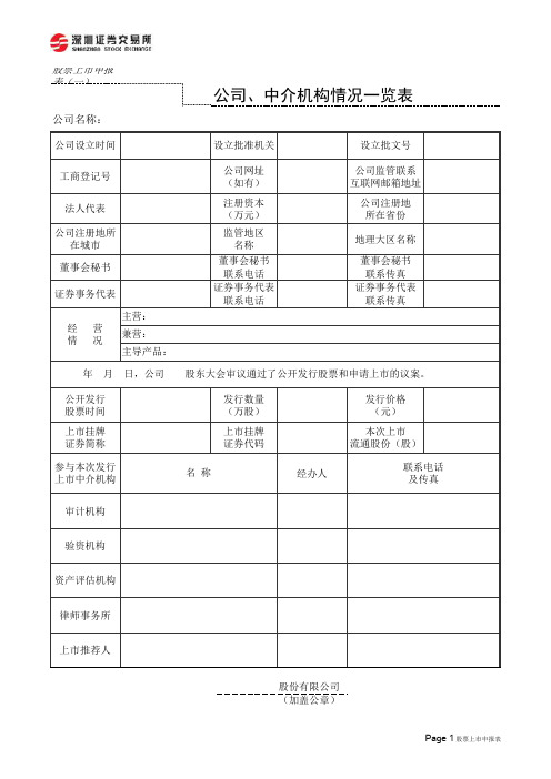 发行上市申请电子表格