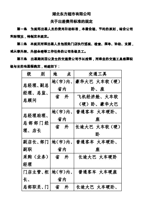 出差费用标准规定[1]