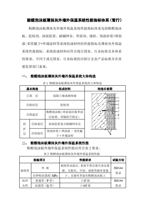 酚醛泡沫板薄抹灰外墙外保温系统性能指标体系暂