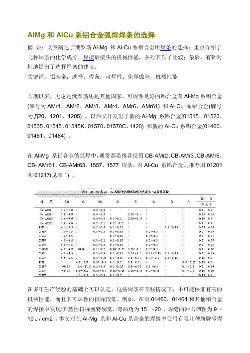 AlMg和AlCu系铝合金弧焊焊条的选择