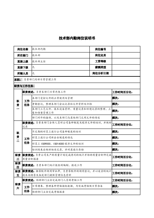 岗位职责-河北纪元光电公司技术部内勤岗位说明书 精品