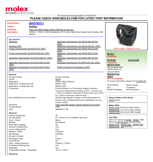 Molex  0643193211 CMC和CMX封闭、混合、模块化接线器说明书